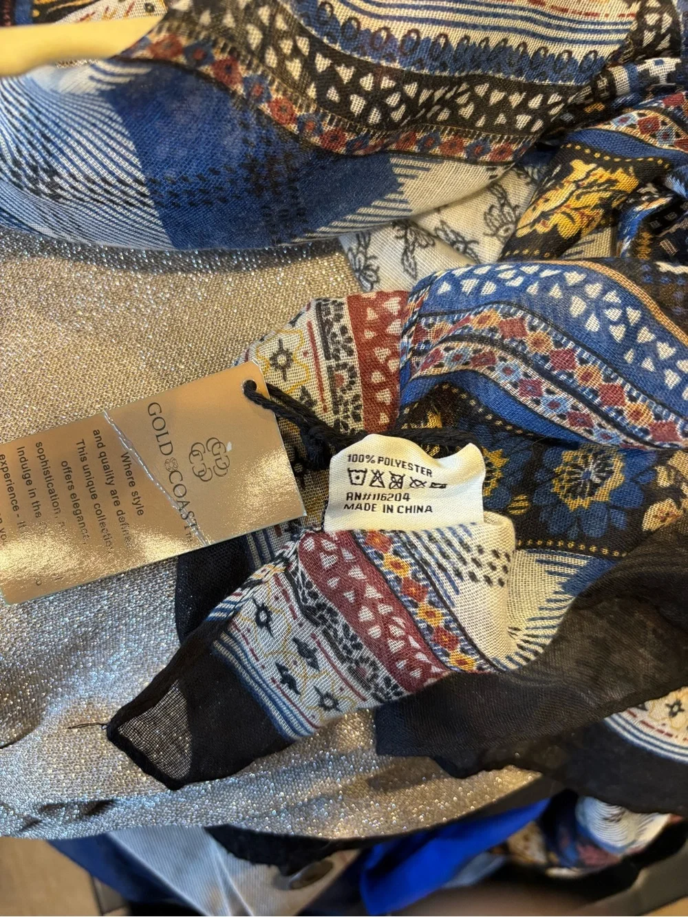 Boho-Pattern Blue and Cream Decorative Scarf - Unbranded